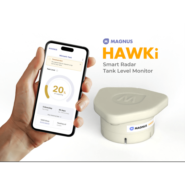Magnus HAWKi Smart Oil Tank Monitor - Wireless, Drill Free Radar Level Sensor for Tanks | MM24HAWKIV1 - PT - RP - WATER STORAGE TANKS - Beattys of Loughrea