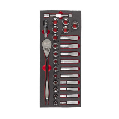 Milwaukee 1/2in Ratchet & Socket Set Foam Insert 28pc 4932479826 - SOCKETS - Beattys of Loughrea