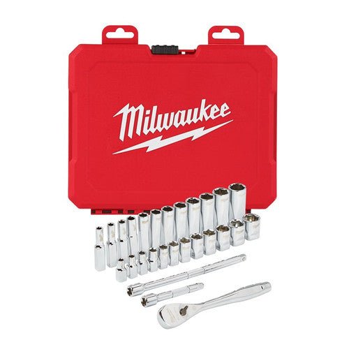 Milwaukee 1/4in Drive Metric Ratchet & Socket Set 28pc 4932464943 - SOCKETS - Beattys of Loughrea