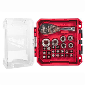 Milwaukee 1/4in Compact Ratchet & Socket Set 25pc (PACKOUT) - SOCKETS - Beattys of Loughrea