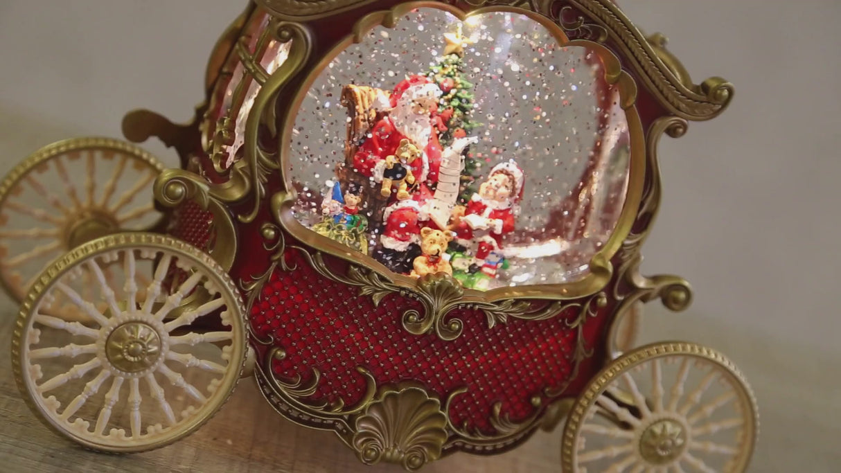 LED Santa Carriage Glitter Water Spinner 26cm