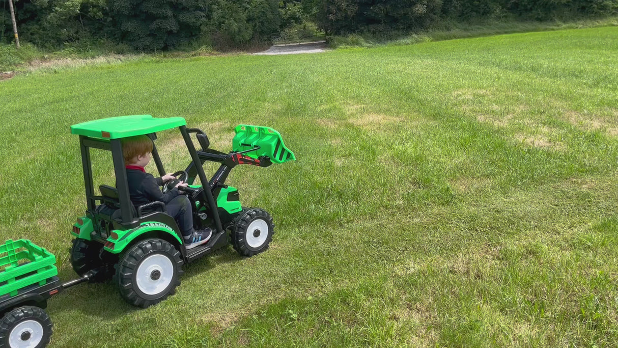 12V Ride On Tractor W/ Roof Trailer & Excavator