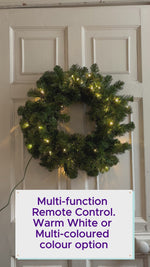 Limber 60cm Outdoor Green Wreath with 50 Warm White/Multicolour LEDs, 140 Tips, Timer & Remote Dimmer