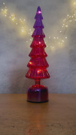 Lumineo Micro LED Rotating Glass Tree Battery Operated Pink & Warm White 39cm
