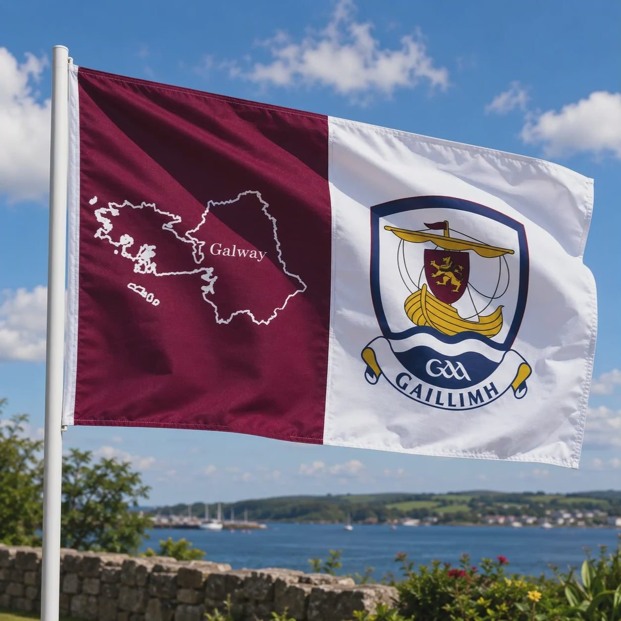 Galway GAA 5ft x 3ft County Flag on Pole - Maroon/White