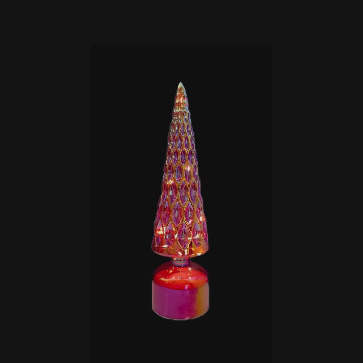 Mica Decorations Glass Christmas Tree Rotatable Red Lustre 33.5 x 9cm