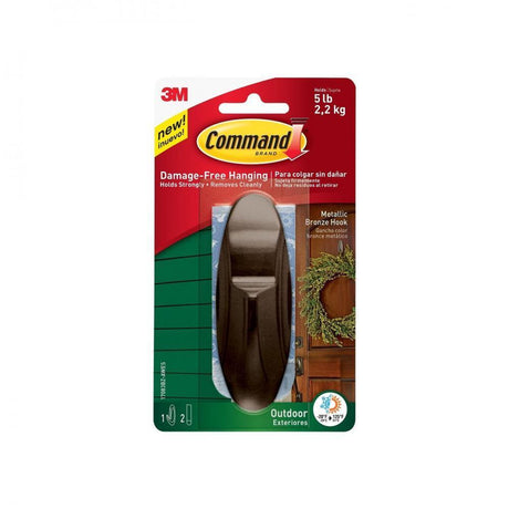 Command Outdoor Bronze Metallic Wreath Hook 3M17083BZ - HOOKS, PLASTIC S/ADH - Beattys of Loughrea