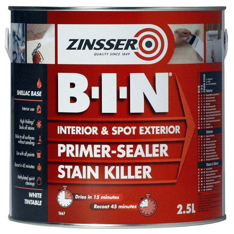 Zinsser B-I-N Primer Sealer Paint 2.5ltr - EXTERIOR & WEATHERSHIELD - Beattys of Loughrea