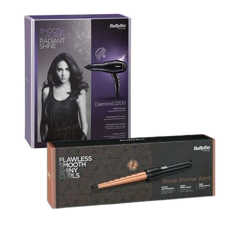 Babyliss Diamond Hair Dryer & Bronze Shimmer Curling Wand - CURLERS/CRIMPERS/STRAIGHTENERS - Beattys of Loughrea