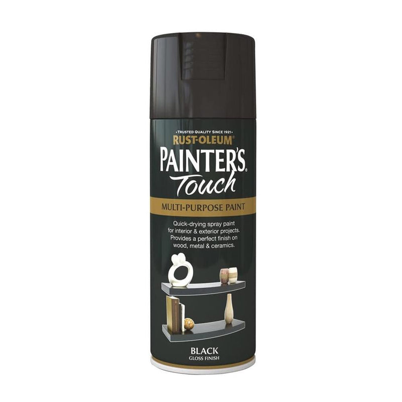 Rustoleum Painters Touch Multi-Purpose Spray Paint 400ml - Gloss Black - METAL PAINTS - Beattys of Loughrea