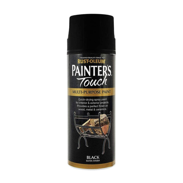 Rustoleum Painters Touch Multi-Purpose Spray Paint 400ml - Satin Black - METAL PAINTS - Beattys of Loughrea