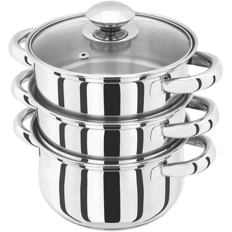Judge Essentials, 16cm 3 Tier Glass Lid Steamer Set - COOKWARE - S/STEEL - Beattys of Loughrea