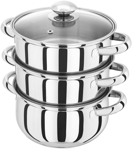 Judge Essentials, 18cm 3 Tier Glass Lid Steamer Set - COOKWARE - S/STEEL - Beattys of Loughrea