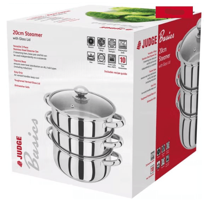 Judge Essentials, 20cm 3 Tier Glass Lid Steamer Set - COOKWARE - S/STEEL - Beattys of Loughrea