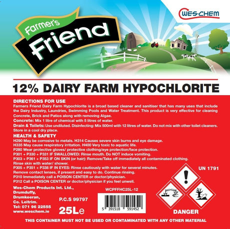 FARMERS FRIEND 12% DAIRY FARM HYPOCHLORITE 25LTR - FUNGICIDE/TAR OIL - Beattys of Loughrea