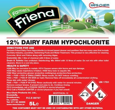 Farmer’s friend 12% Dairy Farm Hypochlorite 5 Litre - FUNGICIDE/TAR OIL - Beattys of Loughrea