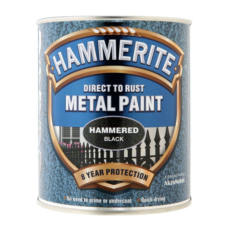 Hammerite Direct to Rust Hammered Finish Metal Paint 750ml Black - METAL PAINTS - Beattys of Loughrea