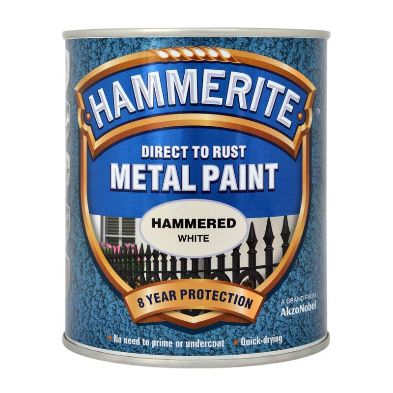 Hammerite Direct to Rust Hammered Finish Metal Paint 750ml White - METAL PAINTS - Beattys of Loughrea