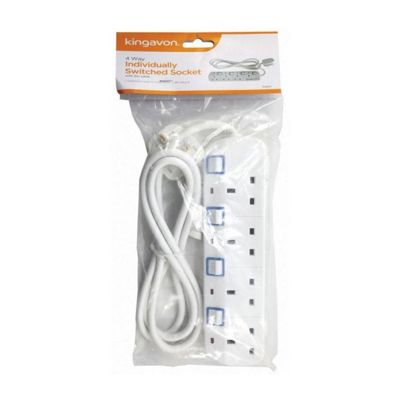 Kingavon 4 way Individually Switched 2m Extension Lead - EXTENSION LEADS/SOCKETS - Beattys of Loughrea