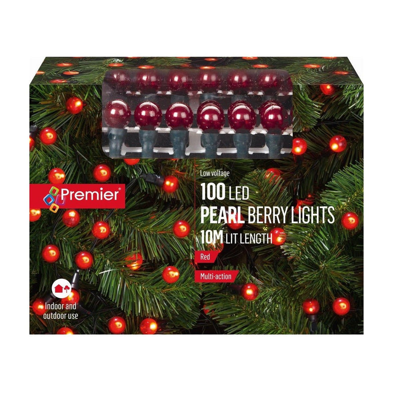 Premier 100 LED Multi-Action Pearl Berry Lights - Red Christmas Lights - XMAS LIGHTS LED - Beattys of Loughrea