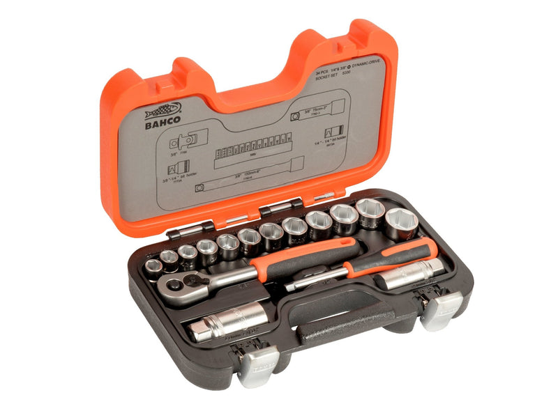 Bahco Socket Set 34 Piece 1/4in and 3/8in Drive - TOOL SETS/ SOCKET SETS - Beattys of Loughrea