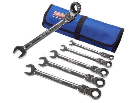 Faithfull Ratchet Combination Spanner Set in Tool Roll, 6 Piece - TOOL SETS/ SOCKET SETS - Beattys of Loughrea