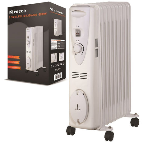Sirocco 9 Fin Oil Filled Radiator - 2Kw - OIL FILLED HEATER - Beattys of Loughrea