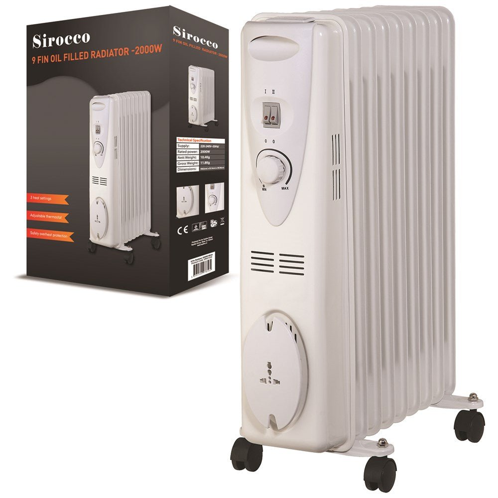Sirocco 9 Fin Oil Filled Radiator - 2Kw