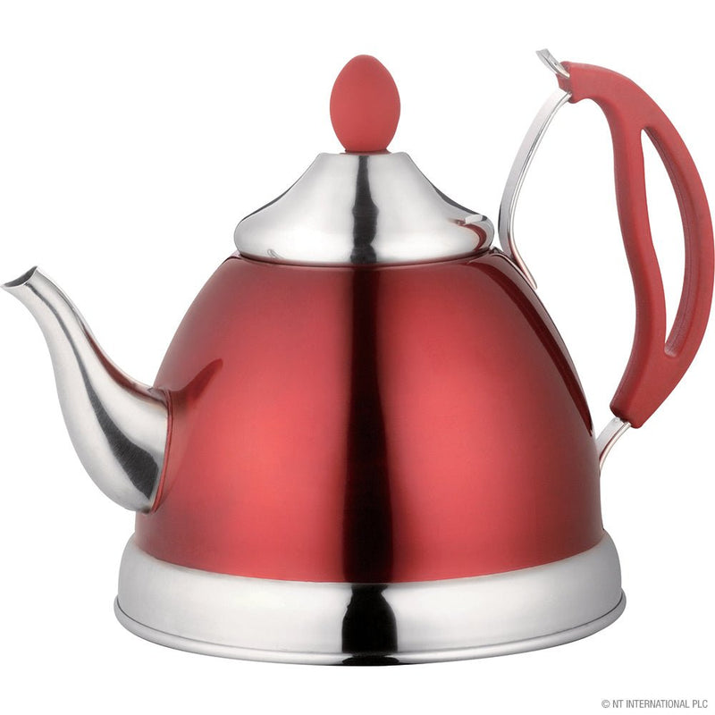 Stainless Steel Teapot with Infuser Red & Chrome 1.5L - S/S TEAPOT/JUG - Beattys of Loughrea