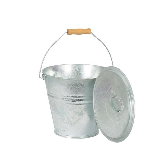 Galvanised Ash Bucket with Lid - FIREPLACE - COAL BUCKET LOG BOX BASKET STOVE FAN - Beattys of Loughrea