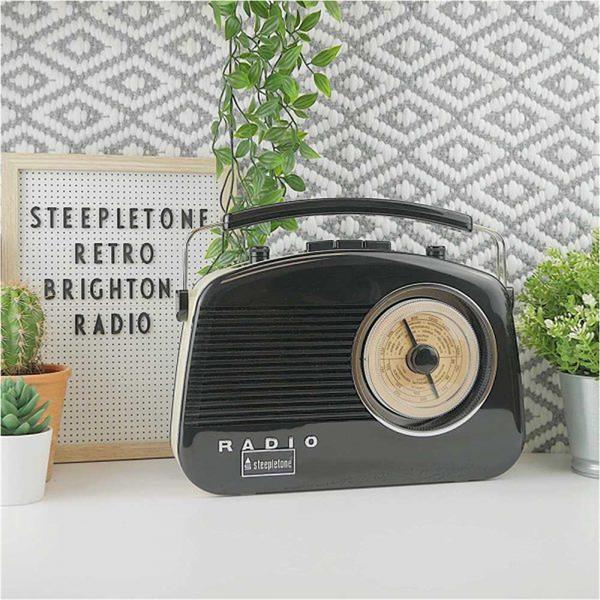Steepletone Brighton 3 Band Portable Retro Radio - Black - AM/FM RADIO - Beattys of Loughrea
