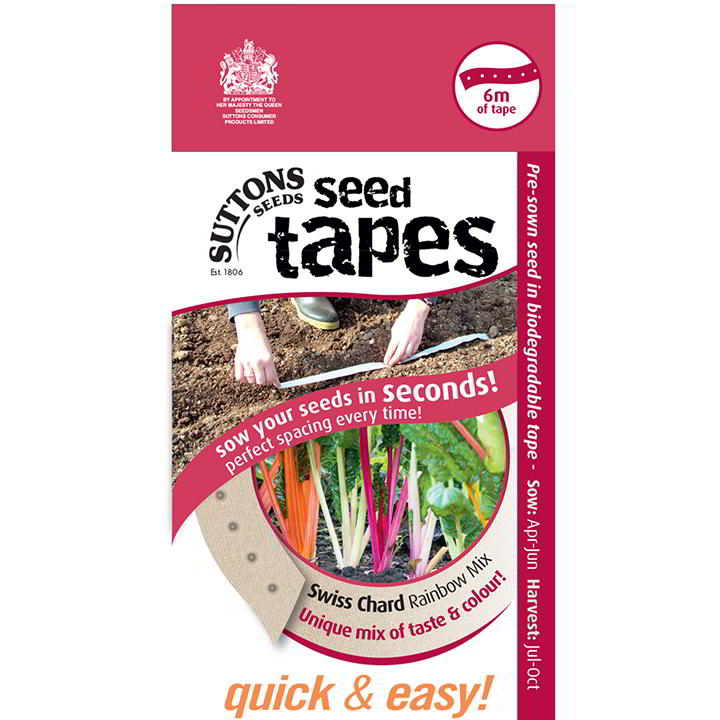Suttons Seed Tape Swiss Chard Rainbow 186311 - SEED VEG & FLOWER - Beattys of Loughrea