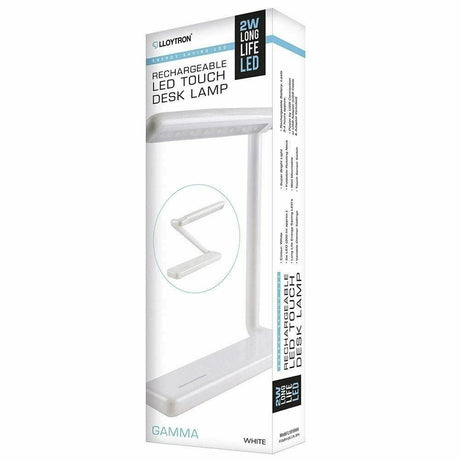 Lloytron L1616WH 2 W LED Gamma Rechargeable Touch Study Desk Lamp, White - DESK/READING LAMPS - Beattys of Loughrea
