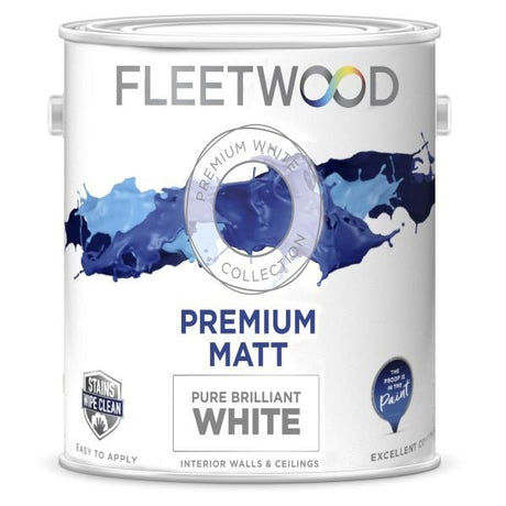 Fleetwood Premium Matt Pure Brilliant White Paint 2.5L - WHITES - Beattys of Loughrea
