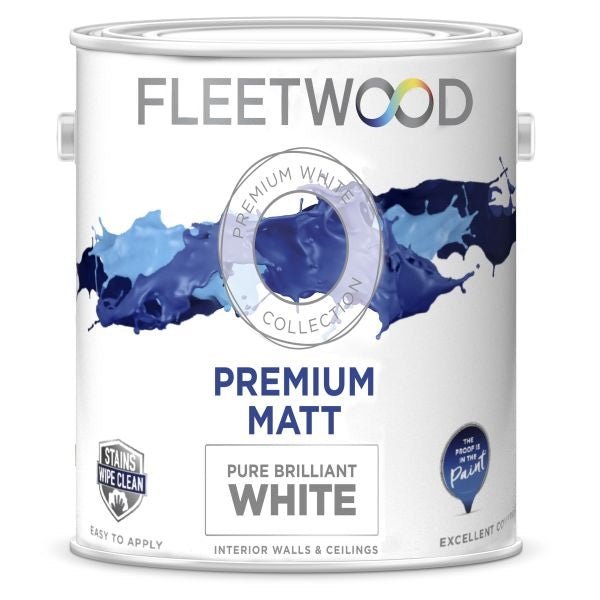 Fleetwood Premium Matt Pure Brilliant White Paint 2.5L - WHITES - Beattys of Loughrea