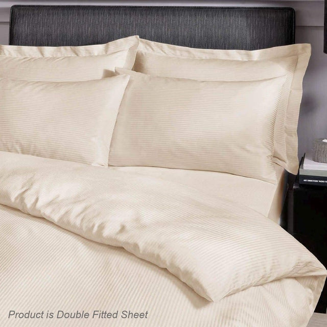 Catherine Lansfield Satin Stripe 300 TC Double Fitted Sheet Cream - SHEETS/VALANCE/MATTRESS COVER - Beattys of Loughrea