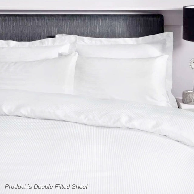 Catherine Lansfield Satin Stripe 300 TC Double Fitted Sheet White - SHEETS/VALANCE/MATTRESS COVER - Beattys of Loughrea