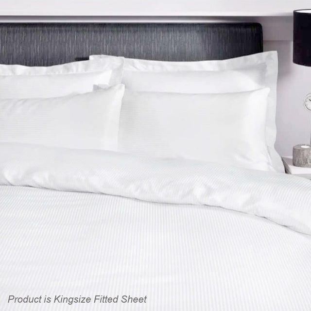 Catherine Lansfield Satin Stripe 300 TC Kingsize Fitted Sheet White - SHEETS/VALANCE/MATTRESS COVER - Beattys of Loughrea