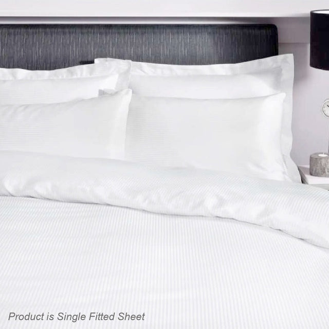Catherine Lansfield Satin Stripe 300 TC Single Fitted Sheet White - SHEETS/VALANCE/MATTRESS COVER - Beattys of Loughrea