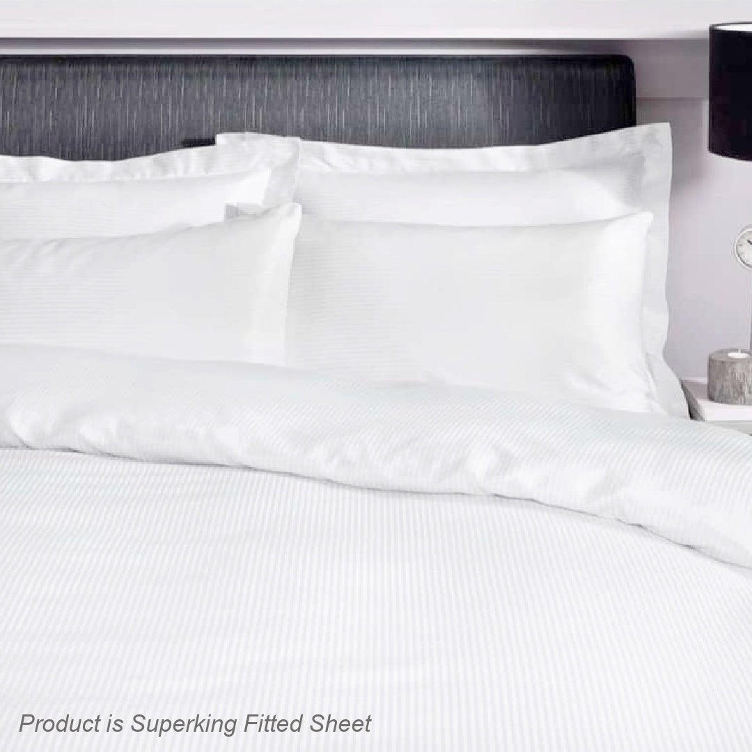 Catherine Lansfield Satin Stripe 300 TC Superking Fitted Sheet White - SHEETS/VALANCE/MATTRESS COVER - Beattys of Loughrea