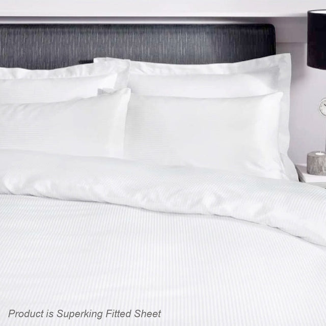 Catherine Lansfield Satin Stripe 300 TC Superking Fitted Sheet White - SHEETS/VALANCE/MATTRESS COVER - Beattys of Loughrea
