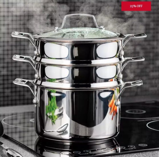 Stellar Steamers, 24cm 3 Tier Steamer Set - COOKWARE - S/STEEL - Beattys of Loughrea