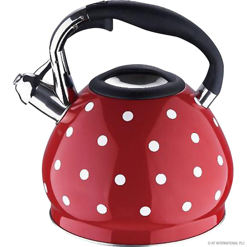 Stainless Steel Whistling Kettle Red with White Polka Dot 3.5L - S/STEEL KETTLES - Beattys of Loughrea