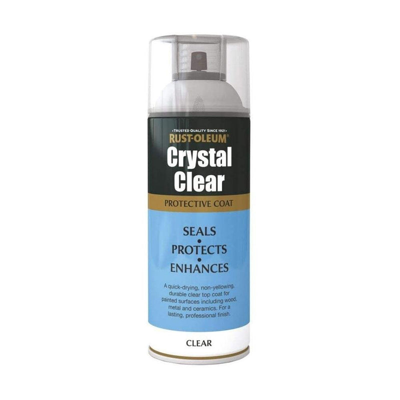 Rustoleum Protective Top Coat Spray Paint 400ml - Crystal Clear Semi Gloss - METAL PAINTS - Beattys of Loughrea