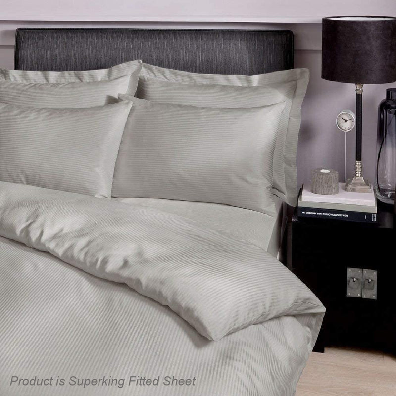 Catherine Lansfield Satin Stripe 300 TC Superking Fitted Sheet Grey - SHEETS/VALANCE/MATTRESS COVER - Beattys of Loughrea