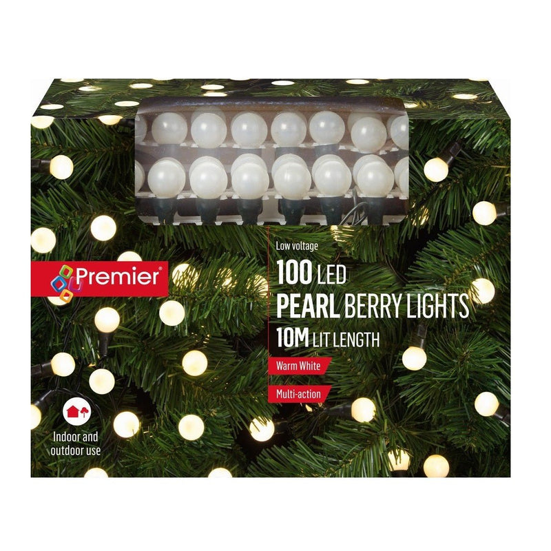 Premier 100 Led Multi-Action Pearl Berry Lights - Warm White - XMAS LIGHTS LED - Beattys of Loughrea
