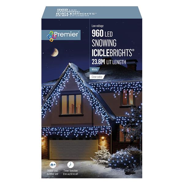 Premier 960 Led Snowing Icicle Lights With Timer - White | FLV162186W - XMAS LIGHTS LED - Beattys of Loughrea