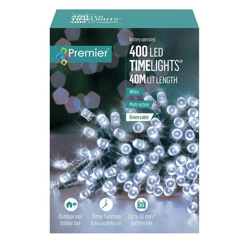 Premier 400 Led Battery Christmas Lights With Timer - White | LB131955W - XMAS BATTERY OPERATED LIGHTS - Beattys of Loughrea