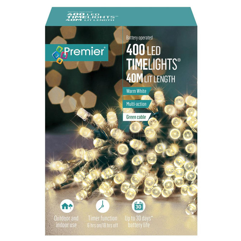 Premier 400 Led Battery Christmas Lights With Timer - Warm White | LB131955WW - XMAS BATTERY OPERATED LIGHTS - Beattys of Loughrea