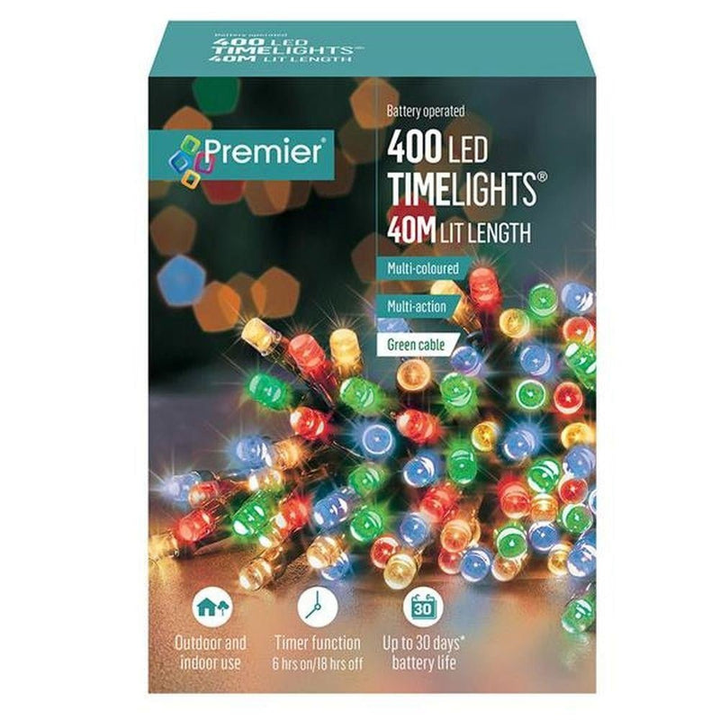 Premier 400 Led Battery Christmas Lights With Timer - Multi Coloured LB131955M - XMAS BATTERY OPERATED LIGHTS - Beattys of Loughrea
